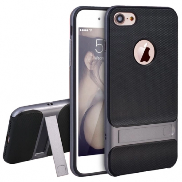 Apple iPhone 6 Kılıf Tam Koruma İnce Standlı Esnek Verüs Silikon - Gri