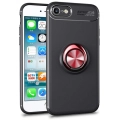 Apple iPhone 6 Plus / 6s Plus Kılıf Renkli Silikon Yüzüklü Standlı Auto Focus Ravel Kapak - Kırmızı - Siyah
