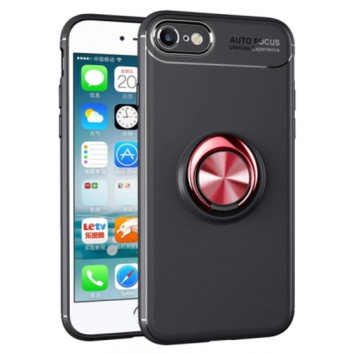 Apple iPhone 6s / 6 Kılıf Renkli Silikon Yüzüklü Standlı Auto Focus Ravel Kapak - Gold - Siyah