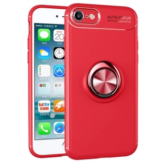 Apple iPhone 6s / 6 Kılıf Renkli Silikon Yüzüklü Standlı Auto Focus Ravel Kapak - Kırmızı