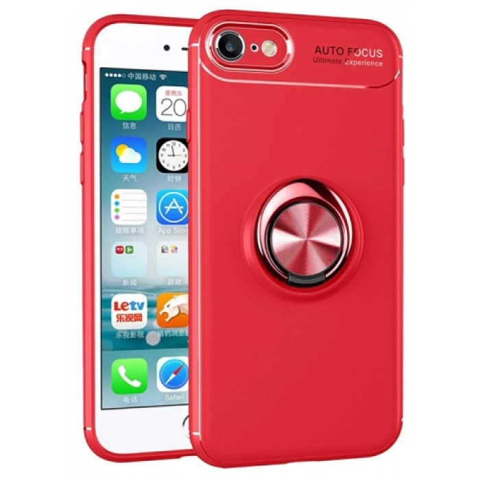 Apple iPhone 6s / 6 Kılıf Renkli Silikon Yüzüklü Standlı Auto Focus Ravel Kapak - Kırmızı