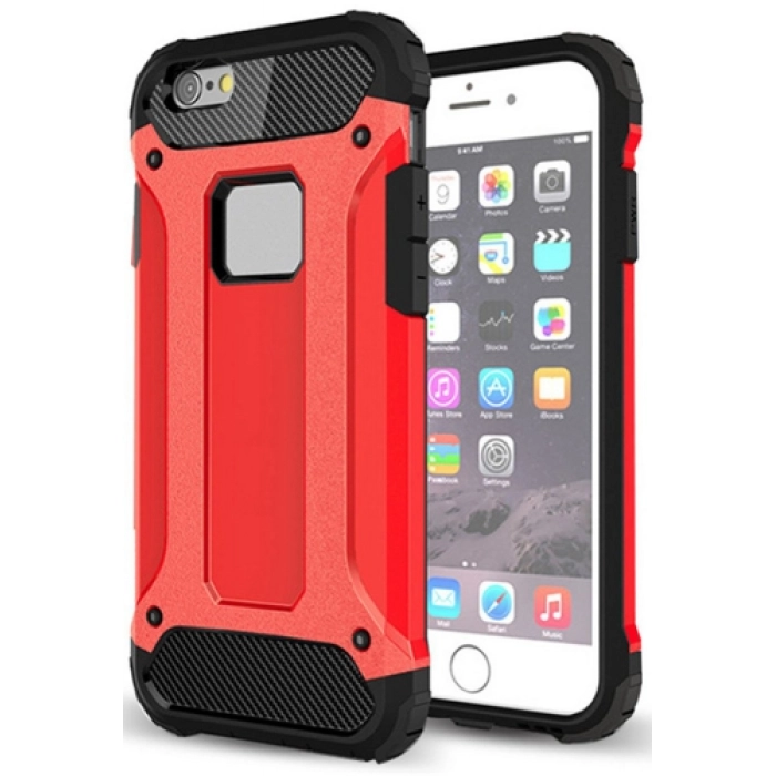 Apple iPhone 6s / 6 Kılıf Zırhlı Tank Crash Silikon Kapak - Kırmızı