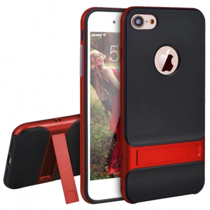 Apple iPhone 6s Kılıf Tam Koruma İnce Standlı Esnek Verüs Silikon - Kırmızı