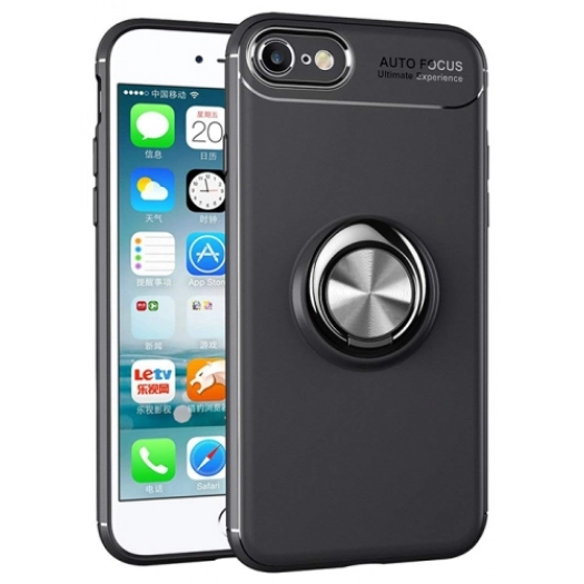 Apple iPhone 6s Plus / 6 Plus Kılıf Renkli Silikon Yüzüklü Standlı Auto Focus Ravel Kapak - Siyah