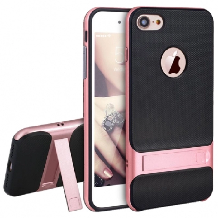 Apple iPhone 6s Plus Kılıf Tam Koruma İnce Standlı Esnek Verüs Silikon - Rose Gold