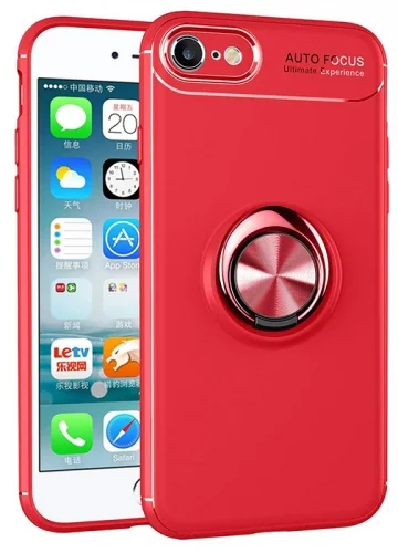 Apple iPhone 7 Kılıf Auto Focus Serisi Soft Premium Standlı Yüzüklü Kapak - Kırmızı