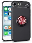 Apple iPhone 7 Kılıf Auto Focus Serisi Soft Premium Standlı Yüzüklü Kapak - Kırmızı - Siyah