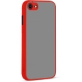 Apple iPhone 7 Kılıf Kamera Korumalı Arkası Şeffaf Mat Silikon Kapak - Kırmızı