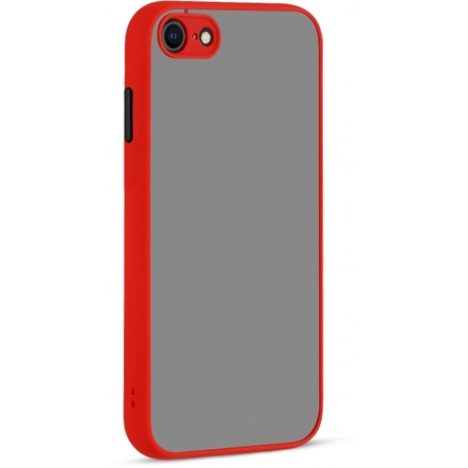 Apple iPhone 7 Kılıf Kamera Korumalı Arkası Şeffaf Mat Silikon Kapak - Kırmızı