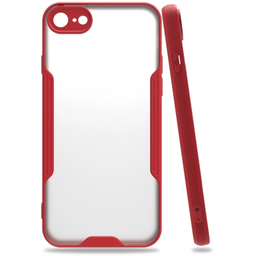 Apple iPhone 7 Kılıf Renkli Silikon Kamera Lens Korumalı Şeffaf Parfe Kapak - Kırmızı