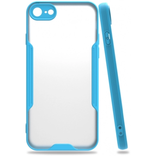 Apple iPhone 7 Kılıf Renkli Silikon Kamera Lens Korumalı Şeffaf Parfe Kapak - Mavi