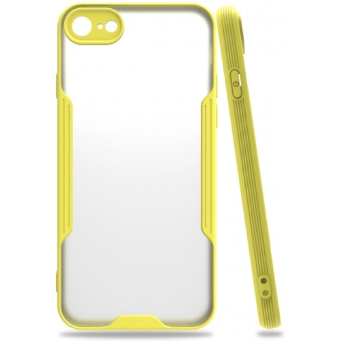 Apple iPhone 7 Kılıf Renkli Silikon Kamera Lens Korumalı Şeffaf Parfe Kapak - Sarı