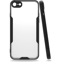 Apple iPhone 7 Kılıf Renkli Silikon Kamera Lens Korumalı Şeffaf Parfe Kapak - Siyah