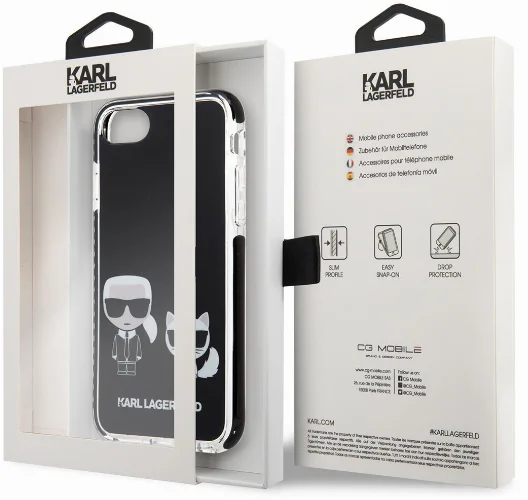 Apple iPhone 7 Kılıf Karl Lagerfeld Kenarları Siyah Silikon K&C Dizayn Kapak - Beyaz
