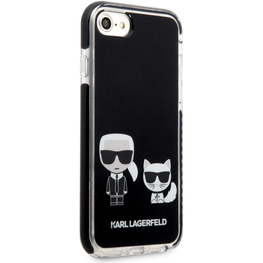 Apple iPhone 7 Kılıf Karl Lagerfeld Kenarları Siyah Silikon K&C Dizayn Kapak - Siyah