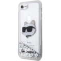 Apple iPhone 7 Kılıf Karl Lagerfeld Sıvılı Simli Choupette Head Dizayn Kapak - Gümüş