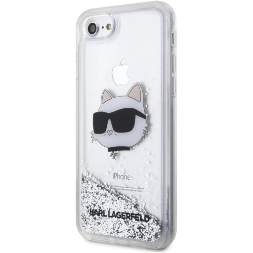 Apple iPhone 7 Kılıf Karl Lagerfeld Sıvılı Simli Choupette Head Dizayn Kapak - Gümüş