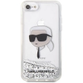 Apple iPhone 7 Kılıf Karl Lagerfeld Sıvılı Simli Karl Head Dizayn Kapak - Gümüş