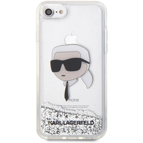 Apple iPhone 7 Kılıf Karl Lagerfeld Sıvılı Simli Karl Head Dizayn Kapak - Gümüş