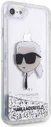 Apple iPhone 7 Kılıf Karl Lagerfeld Sıvılı Simli Karl Head Dizayn Kapak - Gümüş