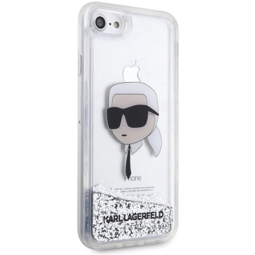 Apple iPhone 7 Kılıf Karl Lagerfeld Sıvılı Simli Karl Head Dizayn Kapak - Gümüş