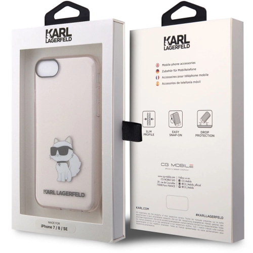 Apple iPhone 7 Kılıf Karl Lagerfeld Transparan Choupette Dizayn Kapak - Pembe