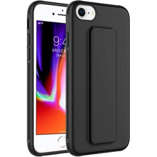 Apple iPhone 7 Kılıf Mat Pürüzsüz Standlı Katlanabilir Qstand Kapak - Siyah