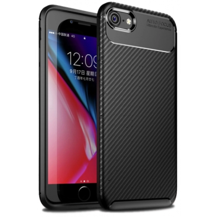 Apple iPhone 7 Kılıf Silikon Parmak İzi Bırakmayan Karbon Soft Negro Kapak - Siyah