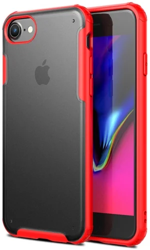 Apple iPhone 7 Kılıf Volks Serisi Kenarları Silikon Arkası Şeffaf Sert Kapak - Kırmızı