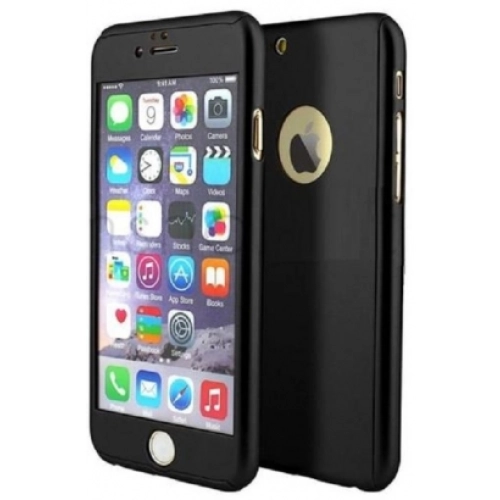 Apple iPhone 7 Plus Kılıf 360 Tam Koruma Ön ve Arka Rubber Camlı Kılıf - Siyah