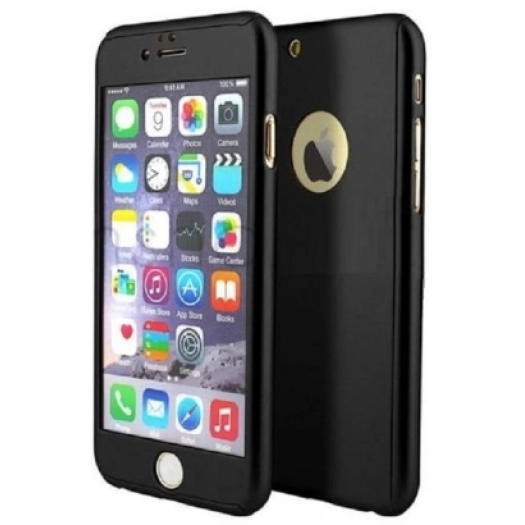 Apple iPhone 7 Plus Kılıf 360 Tam Koruma Ön ve Arka Rubber Camlı Kılıf - Siyah