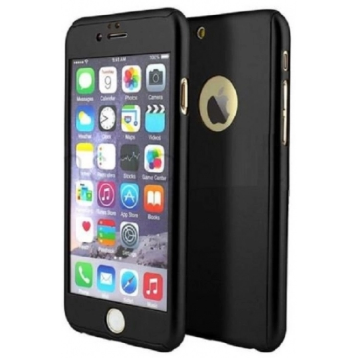 Apple iPhone 7 Plus Kılıf 360 Tam Koruma Ön ve Arka Rubber Camlı Kılıf - Siyah
