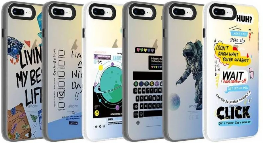 Apple iPhone 7 Plus Kılıf Desenli Zore Dragon Sert Kapak - Astronot
