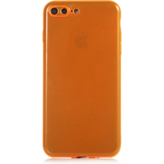 Apple iPhone 7 Plus Kılıf Esnek Renkli Şeffaf Silikon Kamera Korumalı - Turuncu