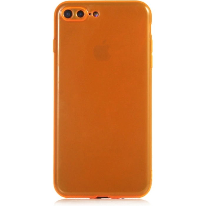Apple iPhone 7 Plus Kılıf Esnek Renkli Şeffaf Silikon Kamera Korumalı - Turuncu