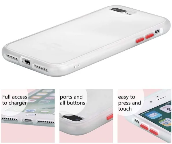 Apple iPhone 7 Plus Kılıf Exlusive Arkası Mat Tam Koruma Darbe Emici - Beyaz