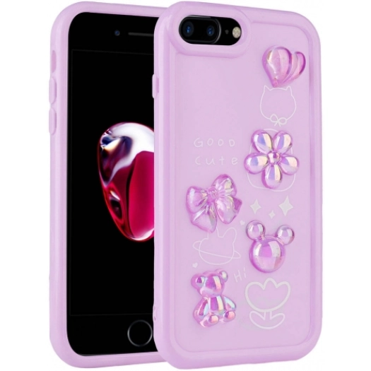 Apple iPhone 7 Plus Kılıf Kabartma Figürlü Parlak Toys Silikon Kapak - Mor