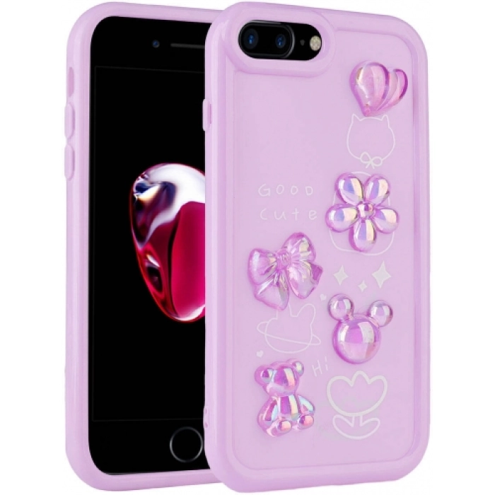 Apple iPhone 7 Plus Kılıf Kabartma Figürlü Parlak Toys Silikon Kapak - Mor