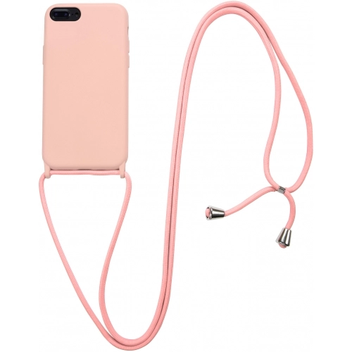 Apple iPhone 7 Plus Kılıf Kadife İç Yüzeyli Boyun Askılı Mat Silikon - Kırmızı