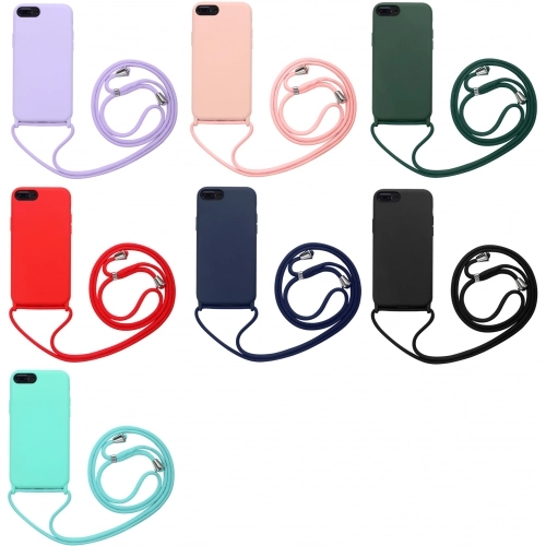 Apple iPhone 7 Plus Kılıf Kadife İç Yüzeyli Boyun Askılı Mat Silikon - Kırmızı