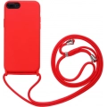 Apple iPhone 7 Plus Kılıf Kadife İç Yüzeyli Boyun Askılı Mat Silikon - Kırmızı