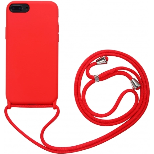 Apple iPhone 7 Plus Kılıf Kadife İç Yüzeyli Boyun Askılı Mat Silikon - Kırmızı