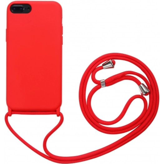 Apple iPhone 7 Plus Kılıf Kadife İç Yüzeyli Boyun Askılı Mat Silikon - Kırmızı