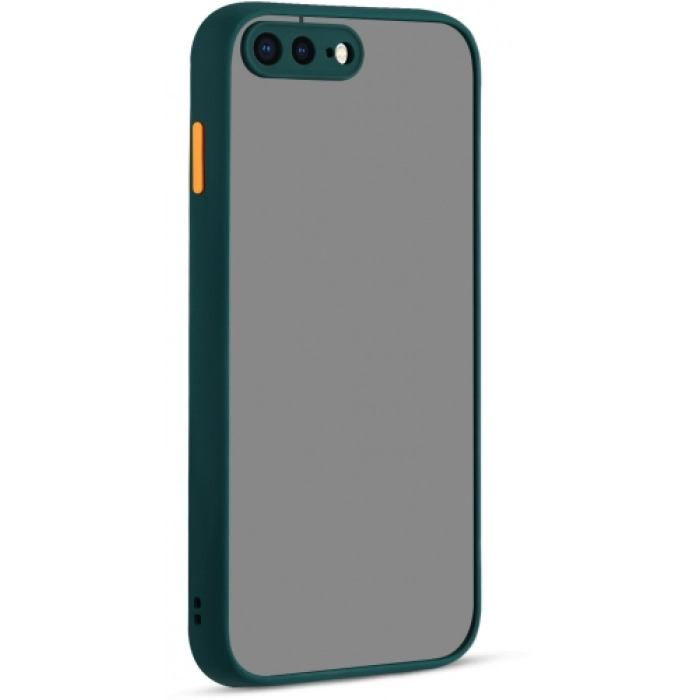 Apple iPhone 7 Plus Kılıf Kamera Korumalı Arkası Şeffaf Mat Silikon Kapak - Koyu Yeşil