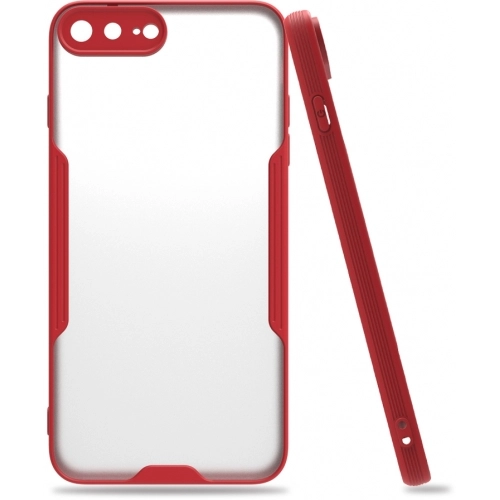 Apple iPhone 7 Plus Kılıf Renkli Silikon Kamera Lens Korumalı Şeffaf Parfe Kapak - Kırmızı