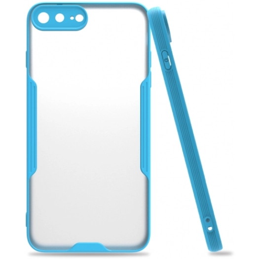 Apple iPhone 7 Plus Kılıf Renkli Silikon Kamera Lens Korumalı Şeffaf Parfe Kapak - Mavi