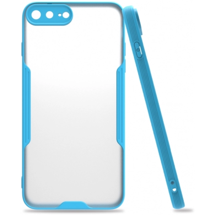 Apple iPhone 7 Plus Kılıf Renkli Silikon Kamera Lens Korumalı Şeffaf Parfe Kapak - Mavi