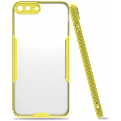 Apple iPhone 7 Plus Kılıf Renkli Silikon Kamera Lens Korumalı Şeffaf Parfe Kapak - Sarı