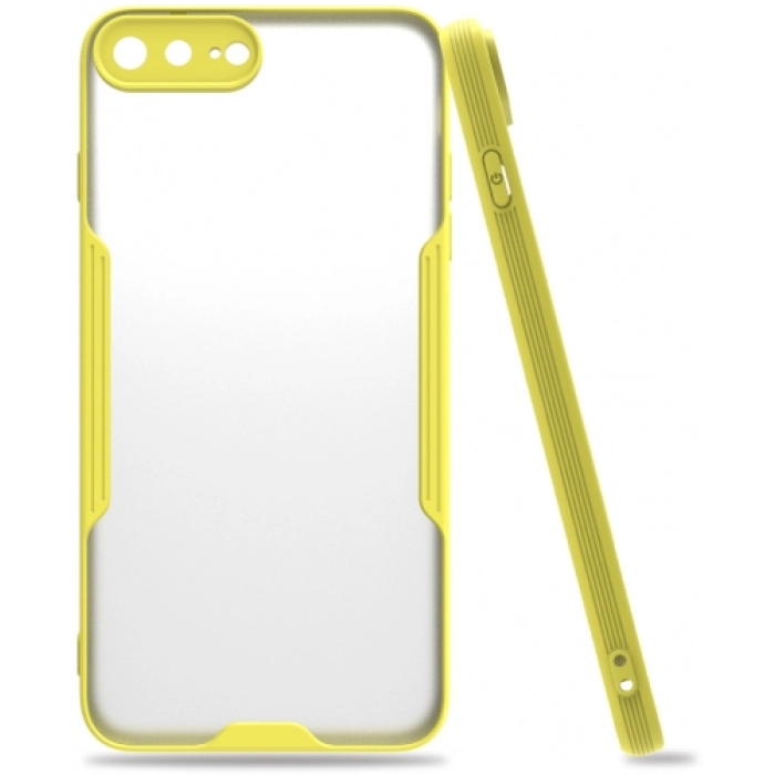 Apple iPhone 7 Plus Kılıf Renkli Silikon Kamera Lens Korumalı Şeffaf Parfe Kapak - Sarı
