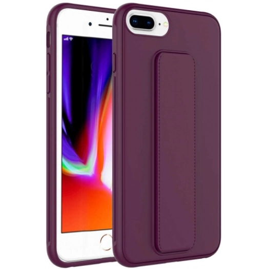 Apple iPhone 7 Plus Kılıf Mat Pürüzsüz Standlı Katlanabilir Qstand Kapak - Mürdüm